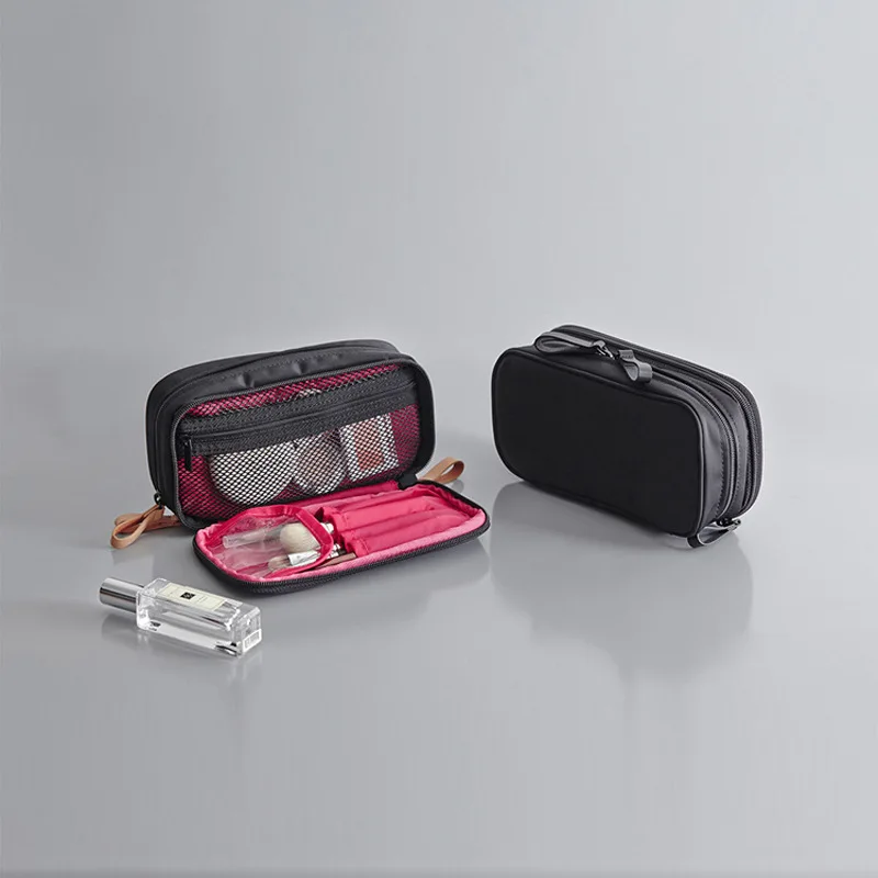 Темперамент черный нейлоновые двойные молнии женская сумка для макияжа в путешествии моющаяся сумка для хранения
