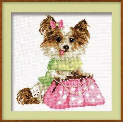

DIY Craft Stich Cross Stitch Lady Dog Cotton Fabric Needlework Embroidery Crafts Counted Cross-Stitching Kit