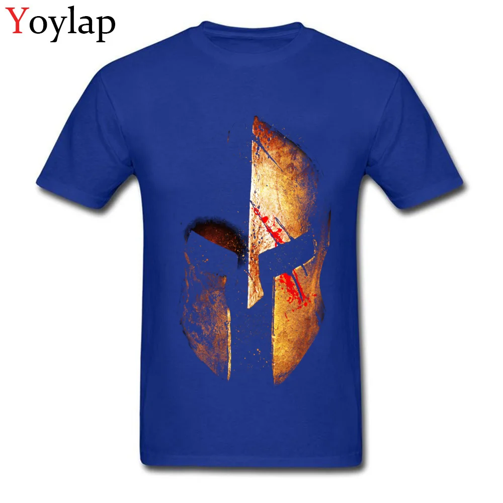 100% Cotton Men Short Sleeve T-Shirt Normal Tops Shirts Cute Funny O Neck Tee-Shirt Spartan II blue