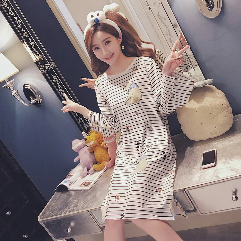 Cute Cartoon Nightgown Women Nightie Nightdress Long Sleeve Nightwear Sleepshirts Female Nighty Home Wear Night Dress For Women