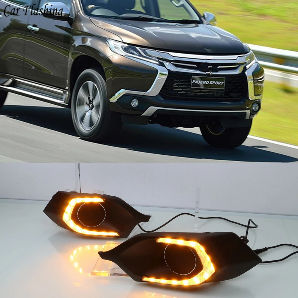 Автомобильный мигающий светодиодный DRL 2 шт дневные ходовые огни ABS Противотуманные фары Крышка для Mitsubishi Pajero Sport с поворотным сигналом