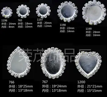 

200pcs/lot round, heart-shaped Diamond button Base Tray Button Round Cabochon Setting Flatback Alloy Wedding Jewelry Findings