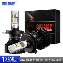 Oslamp Новый T8 H4 H7 H11 9005 9006 автомобилей светодиодный лампы зэс чипов 60 Вт 8000lm 6500 К авто противотуманные огни свет 12 В 24 В