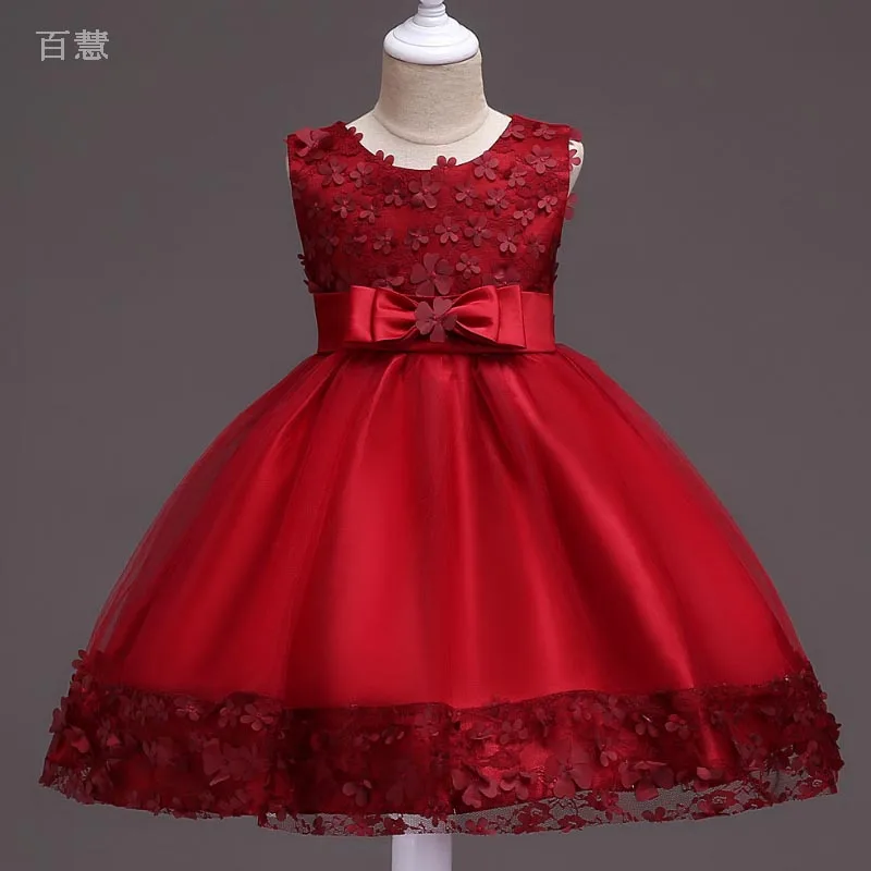 

Flower Solid Children baby Dress Party Princess Dress Children kids clothes Sleeveless Ball Gown Birthday Ball Gowns Perform