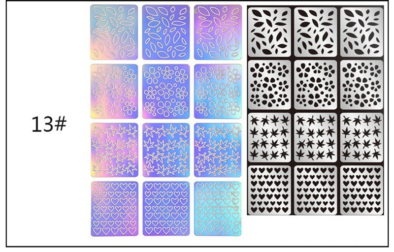 12 дизайн в 1 лазерный винил для ногтей полый неправильный шаблон трафареты для многоразовый для маникюра деко наклейки для нейл-арта наклейки-трафарет - Цвет: 13