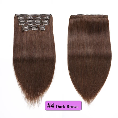 Showcoco человеческие прямые волосы remy на клипсах 10 шт. волосы для наращивания на всю голову 16-24 дюйма - Цвет: Color 4