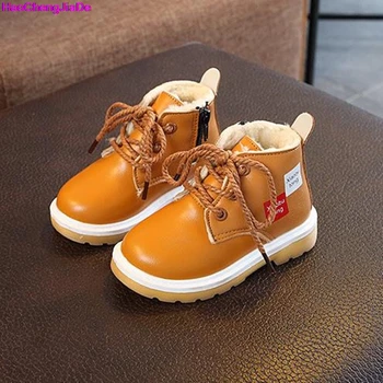 

HaoChengJiaDe New Winter Kids Snow Boots Children's Winter Ankle Winter Girl Boots Fur Unisex PU Leather Shoes Kids Snow Shoes