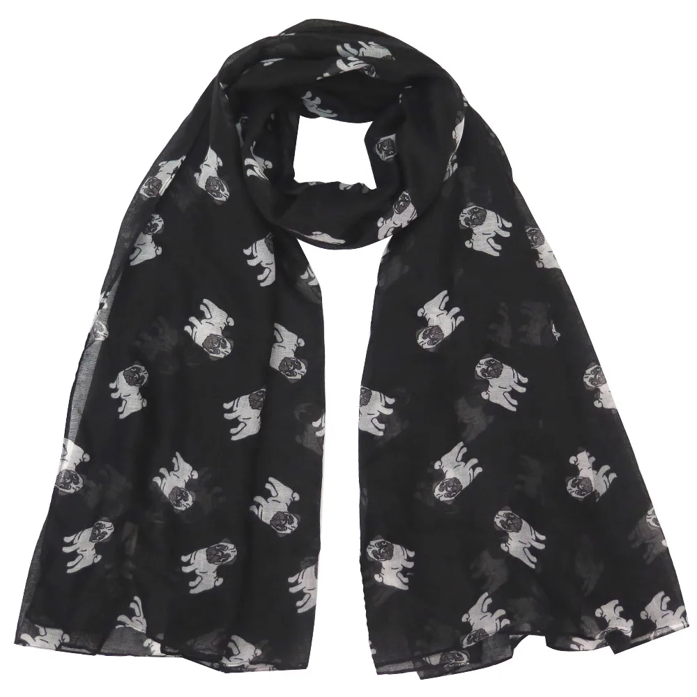

Cute Dog Pug Pet Animal Print Women's Scarf Shawl Wrap Gift Winter Spring Accessory Large Size Soft Lightweight, Free Shipping