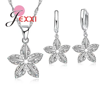 

Top Quality Elegant Five Star Crystal Jewellery Set For Women 925 Sterling Silver Pendant Necklaces Earring Jewelry Set
