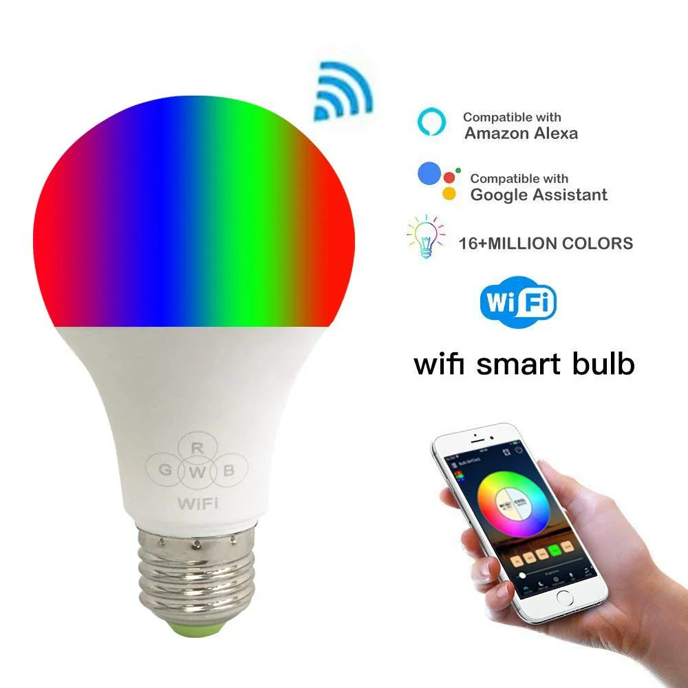E27 6,5 W AC 100-264 V с регулируемой яркостью умный светодиодный лампы Wi-Fi RGB+ W лампочка совместим с бытовыми стерео-и помощник APP