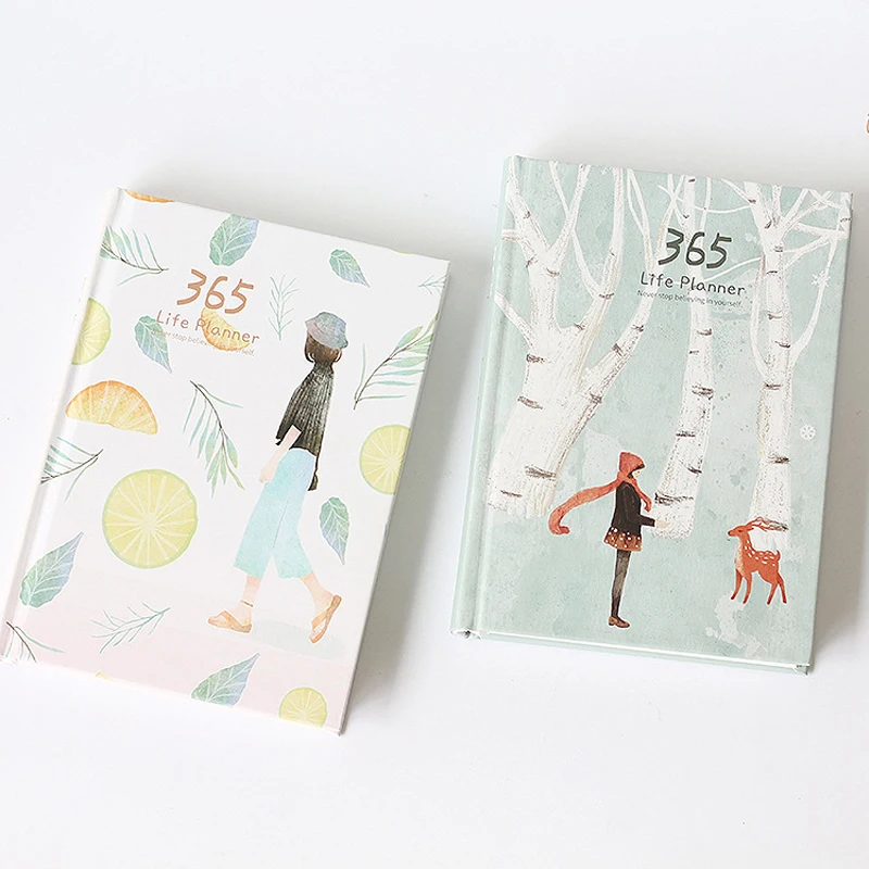 Goede 1 stks partij Leuke Koreaanse Briefpapier 365 Dagen Persoonlijk Dagboek Planner Hard Cover Notebook School Office Wekelijkse Schema organisatoren