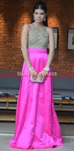 Vestidos-kleid-lange Neue Bodenlangen Rosa Satin Perlen Abendtasche Party Kleider 2016 Lange Abschlussball-kleider F & M1185