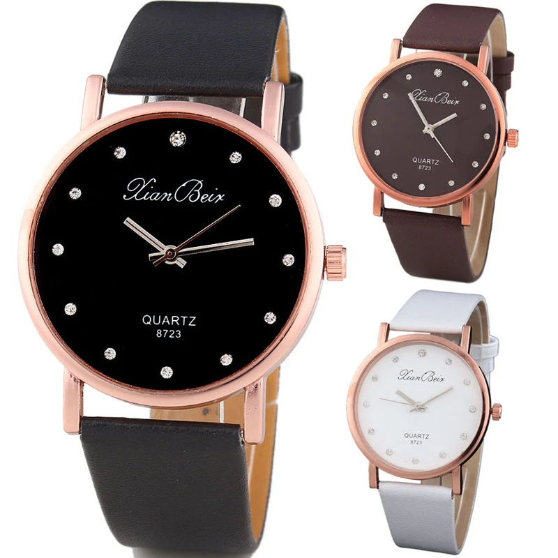 

Women Watch Simple Fashion Tasteful Style Diamond Case Leatheroid Band Round Dial Quartz Wrist Watch Gift bayan kol saati TG9