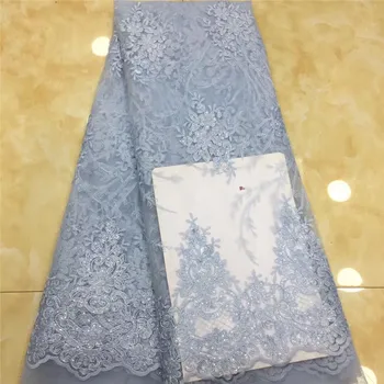 

Gold African Lace Fabric 2019 French Tulle Sequince Embroidery Lace Fabric Nigerian Net Lace With Sequin Fabric sky blue