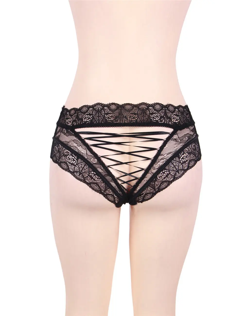 Black Corset Lace Up Panty Sheer Floral Lace High Waist Lingerie Underwear M-3XL