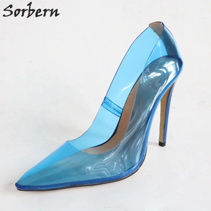 Sorbern Mature Blue Clear Pvc Ladies Pump High Heels Women Party Shoes ...