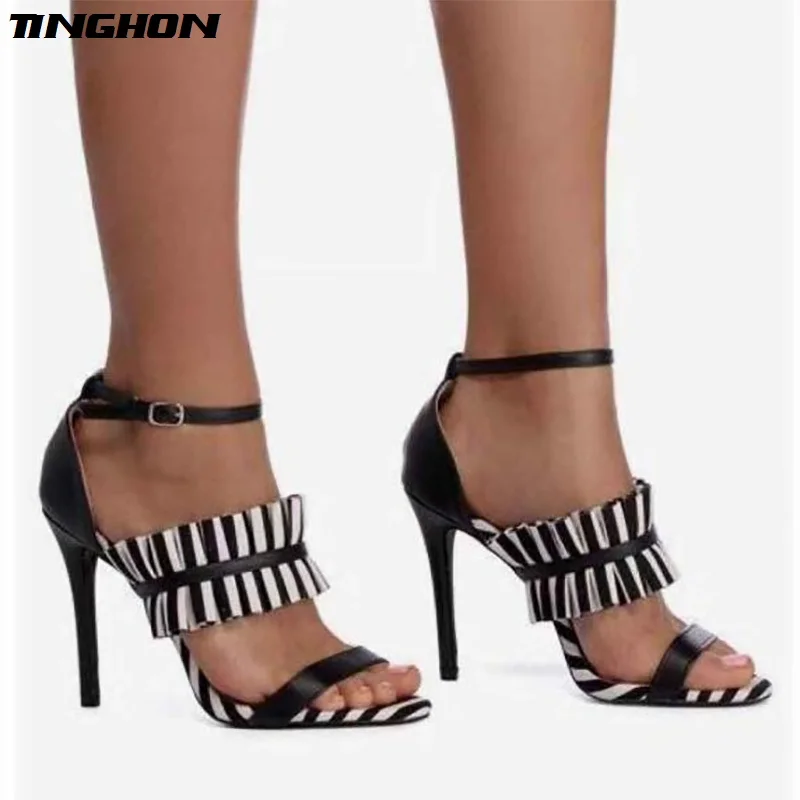 

TINGHON Summer Thin heels high-heeled workplace Sexy toe Sandals Stripe Elegant Lady Pointed Toe Pumps Sandals