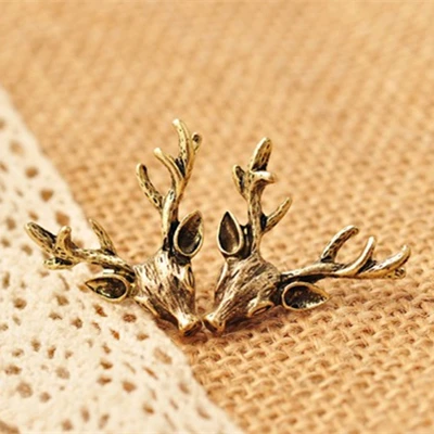 

Aros Earings Brincos Brinco Fashion Cheap Original Design Stud Earrings Wholesale Retro Bronze Animal Deer Head Antler Woman