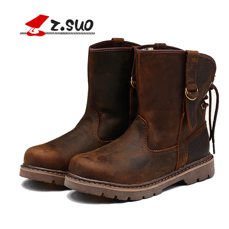 

Genuine Leather Ankle Boots Autumn And Winter Warm Plush Mens Shoes Slip On Snow Boots 5#15/15D50