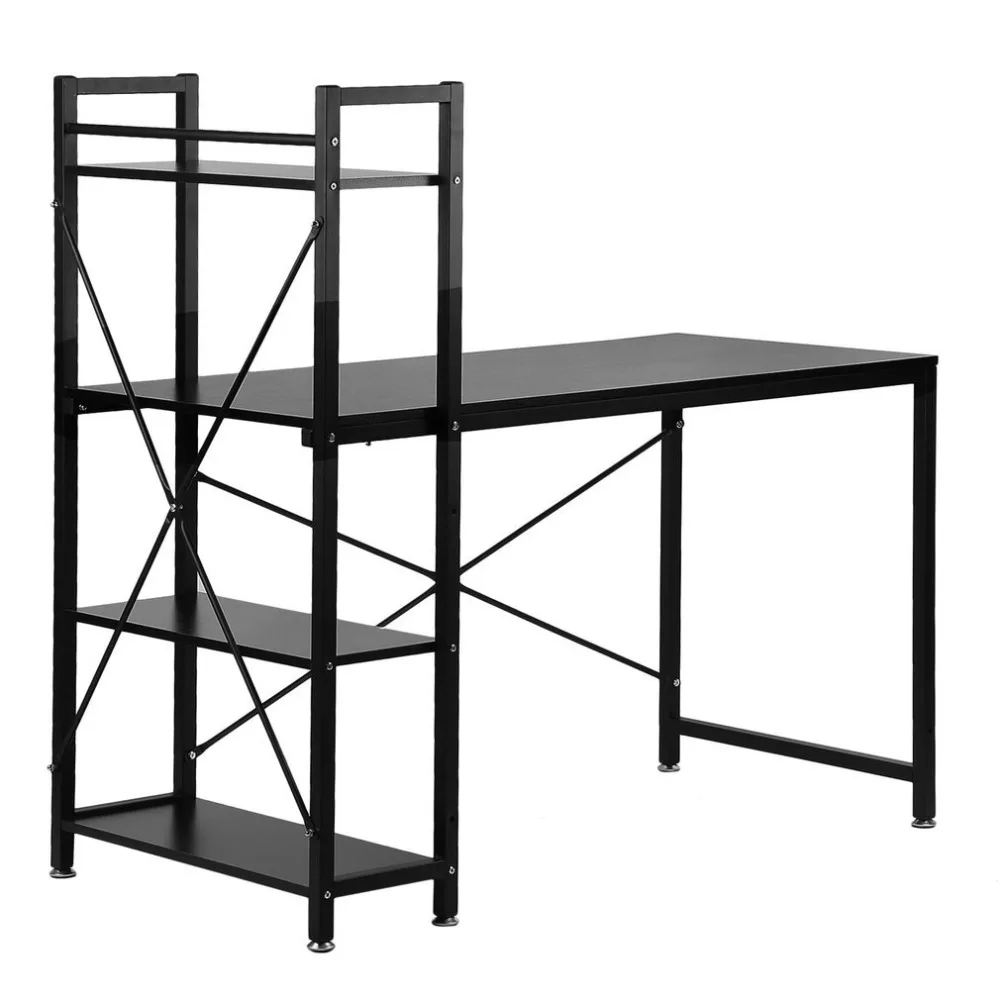 

Wooden Writing Desk Computer Work Table Iron Shelving Rack Desk Bookcase Conjoined Combination Home Office Workstation