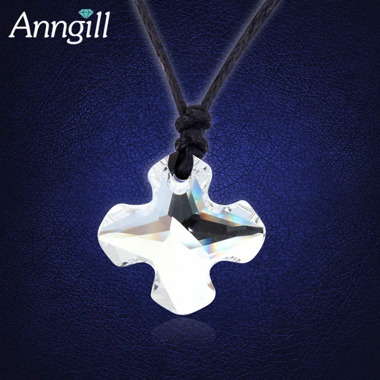 

ANNGILL White Black Crystals from Swarovski Cross Necklaces & Pendants For Women Gifts Collier Femme Fshion Rope Chain Jewelry