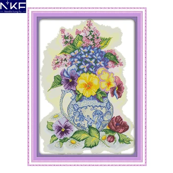 

NKF Three color vase flower style DIY needlework embroidery sets handcraft Christmas cross stitch kits for home decoration