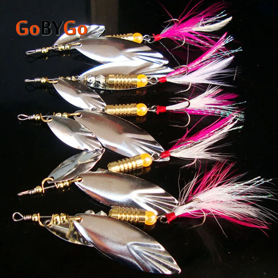 

GoByGo 2Pcs/Lot Fishing Lure Peche Shine Metal Spoon Lure With Feather Sound Slice Wobbler Carp Spinner Gear Pesca