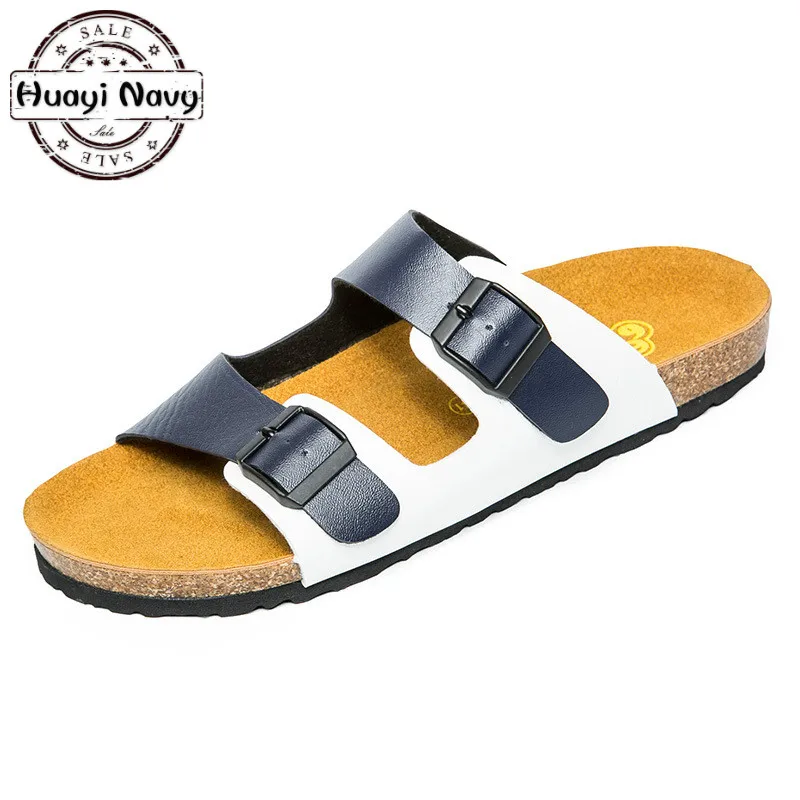 

Brand 2019 Summer Men Slippers Genuine Leather Strap Belt Beach Shoes Men High Quality Size:40-44 Brown Sandals Slides