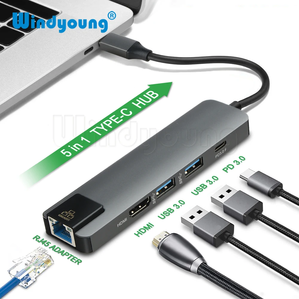 USB C к Gigabit Ethernet RJ45 сетевой адаптер usb type C к HDMI 4K с 2 портами USB 3,0 концентратор для Macbook Pro iPad Pro