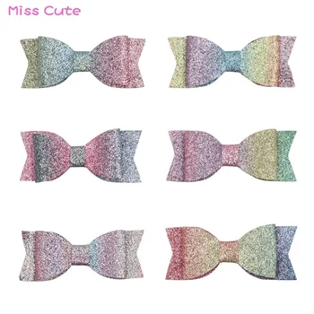 

6 pcs/Lot Glitter Hair Bows Rainbow Shining Bow Alligator Clips Princess Dance Cheer Bows 3 inch Baby Hair Clips Headwear