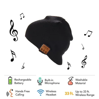 

New Fashion Bluetooth Hats Warm Soft Hat Wireless Smart Cap Knitted Bluetooth Headset With screen Headphone Speaker Mic black