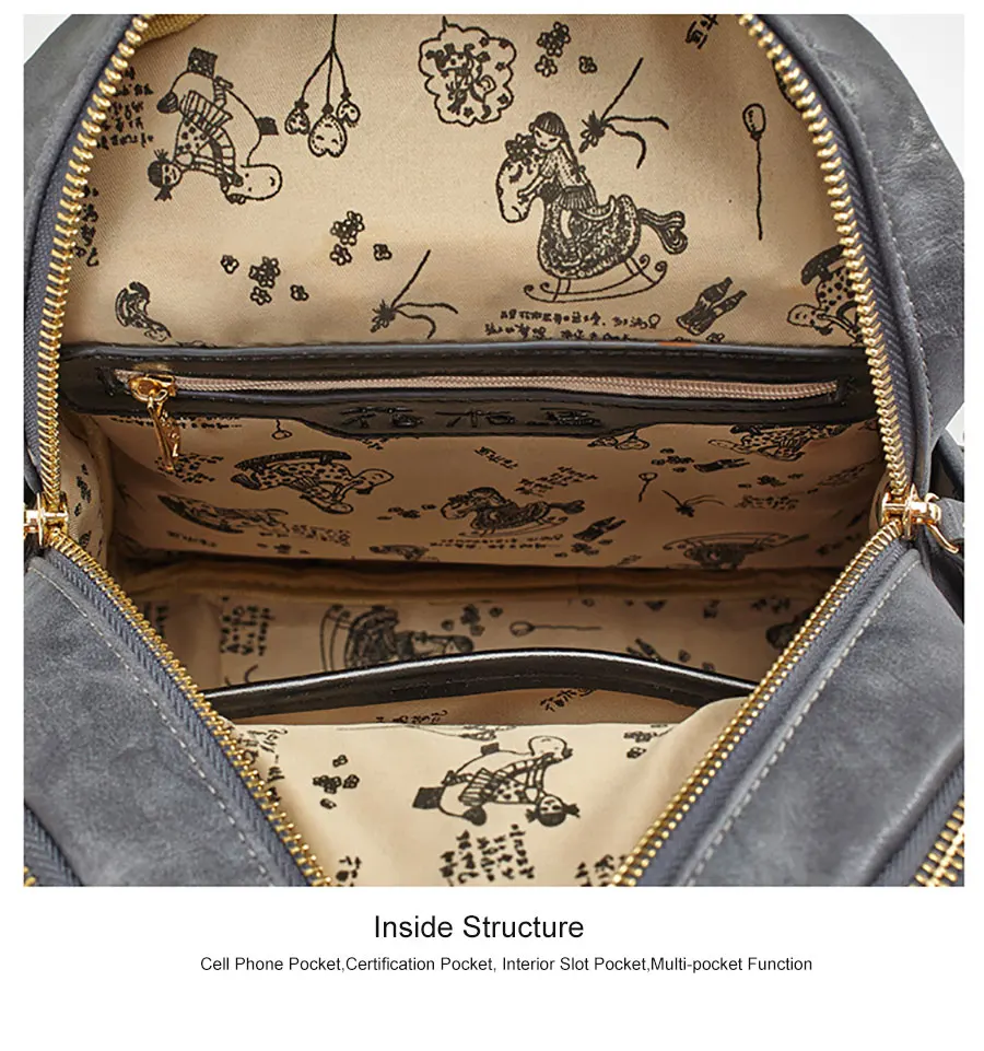 JKBW Women Backpack Fashion PU Leather Female Bags Teenager Girls School Bags Leisure Travel Bag with Cartoon Horse Decoration (13)