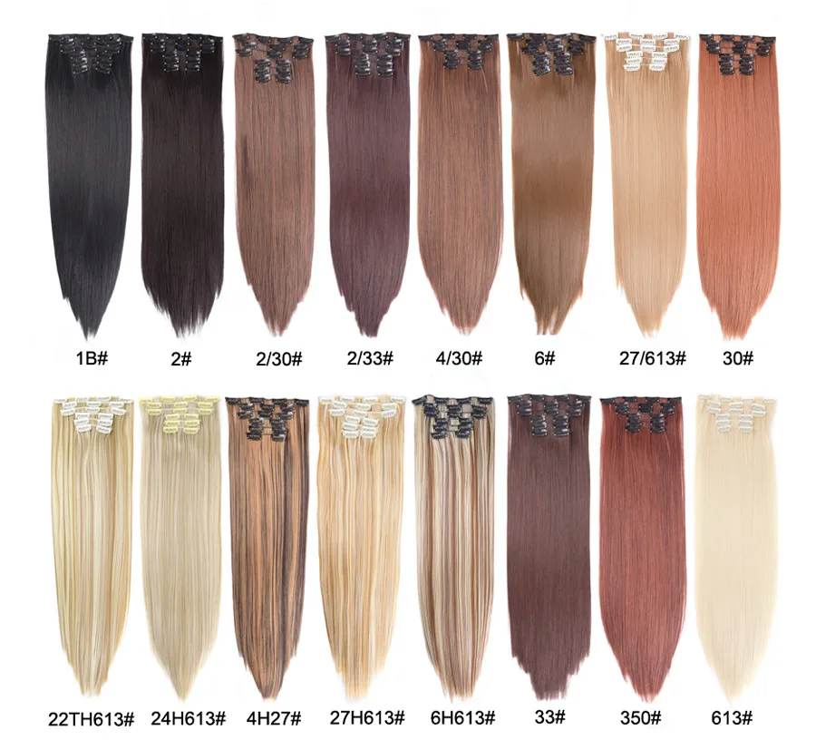Full Head Clip In Hair Extension Long Straight Natural Black 16 Clips 22 Inch Synthetic Hair Piece For Women Red Human Hair Extensions Red Hair