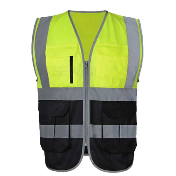 Sfvest Two Tone Yellow Black Safety Reflective Gilet Reflective