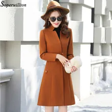 Осень-зима Для женщин Полушерстяное пальто Однобортный длинные Woolend элегантные офисные куртка, женская верхняя одежда, цвет: хаки/красный/WC3