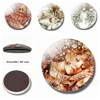

Cute Princesses 30 MM Fridge Magnet Glass Dome Ornaments Cartoon Fairy Tale Refrigerator Magnets Fridge Decoration Home Decor