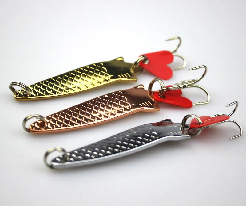 Lot of 6 Silver Gold Copper Metal Pike Spoon Fishing Lure Set Spinner