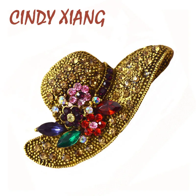 Большая брошь CINDY XIANG со стразами в форме шляпы с цветами булавки и броши античном