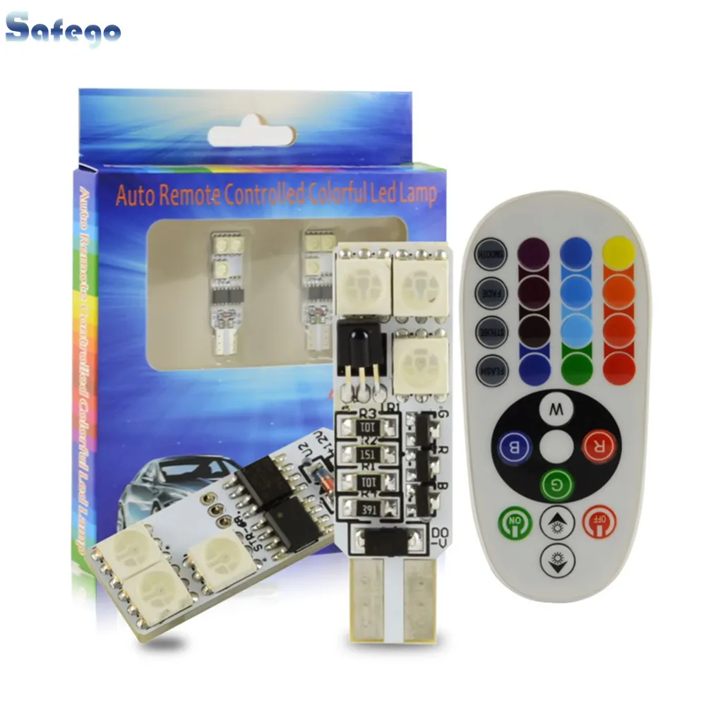 

Safego Car Atmosphere Light Bulb Footwell Lamp Interior Lamp With Auto Remote Controlled Multi-color T10 6-5050SMD Pack of 2pcs
