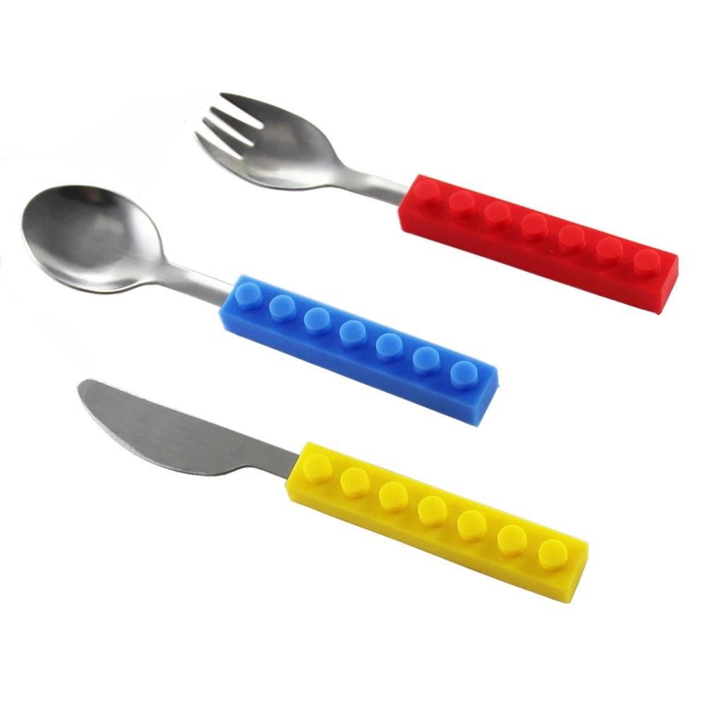 

1 pc bricks silicone stainless steel Portable Travel Kids Adult Cutlery Fork Picnic Set Gift for CHild Dinnerware Camping