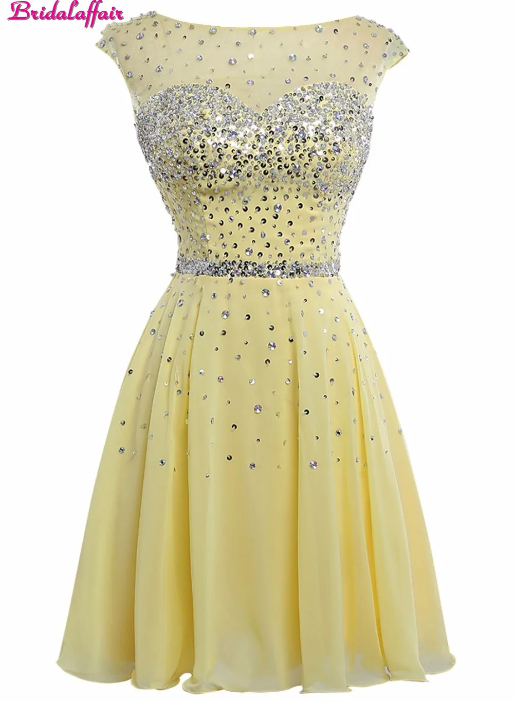 Yellow prom dress Tulle Crystal Scoop Neck Dresses 2018 New