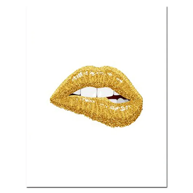Холст Печатный плакат нордический домашний Декор золото губы стены Искусство модный стиль сексуальные губы ресницы картины гостиной модульная - Цвет: Цвет: желтый