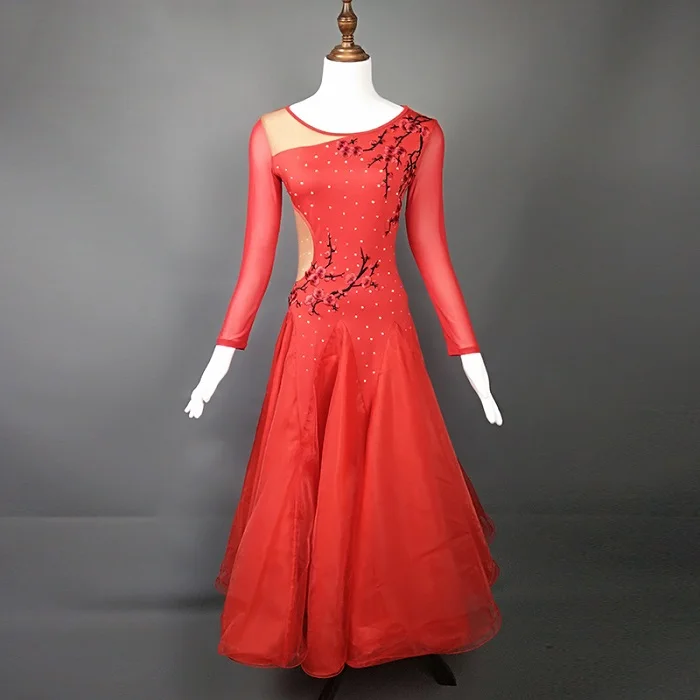 Фламенко платье с длинным рукавом танцевальный зал состязание платье для танцев для женщин бульдог бои испанская одежда женская сценическая одежда для взрослых DN3272 - Цвет: Красный