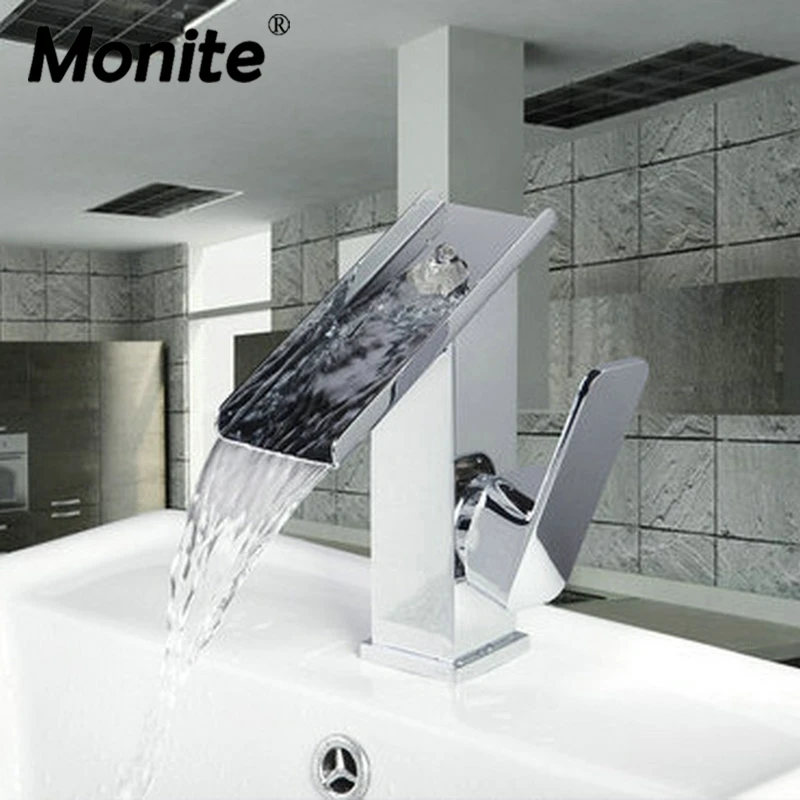 

Bathroom Faucets Waterfall Chrome Vessel Lavatory One Hole/Handle Deck Mount Single Handle Mixer Tap