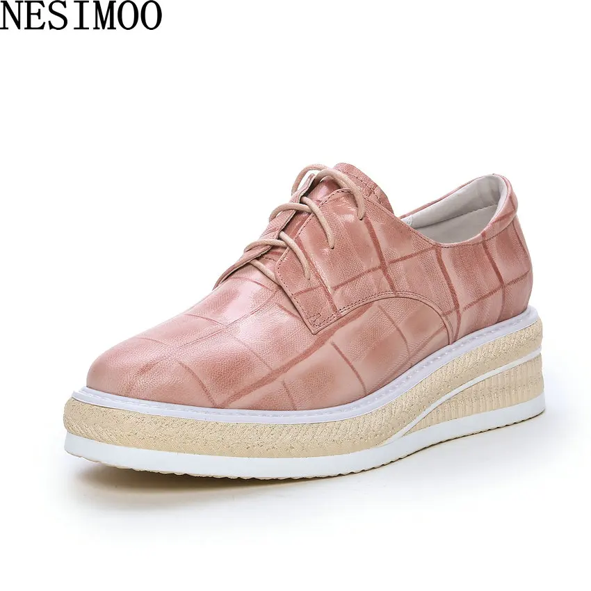 

NESIMOO 2019 Women Shoes Genuine Leather Basic Lace Up Round Toe Spring Autumn All Match Simple And Fashion Style Size 34-42