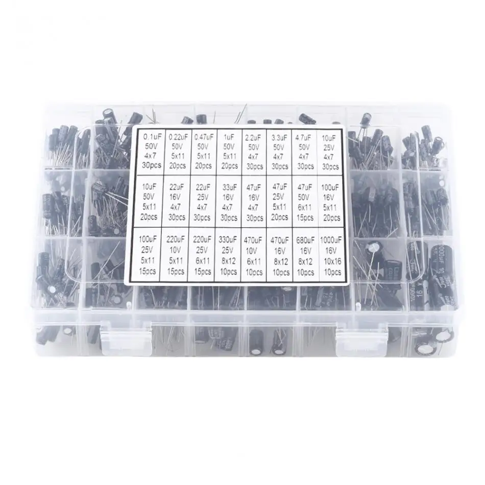 

500pcs/set Aluminum Electrolytic Capacitor 16V-50V Electronic Components Radial Capacitor Electrolytic Assortment Kit