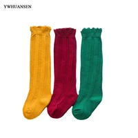 YWHUANSEN 1 Pair Spring  Autumn Winter Cotton Lace Double Needle Children Breathable Socks Solid Baby Girls Knee Socks School 3