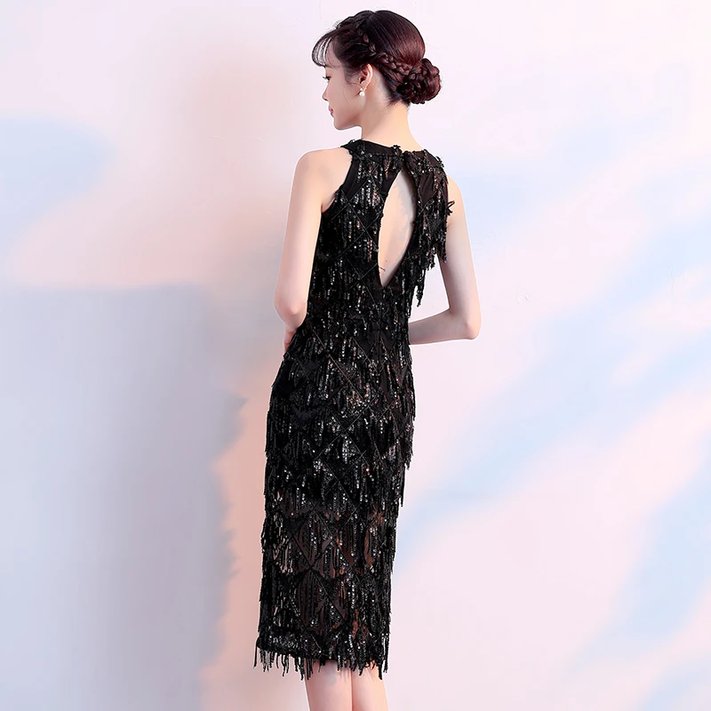 Robe De Soiree Черное вечернее платье, Короткие вечерние платья с блестками, элегантные вечерние платья русалки без рукавов