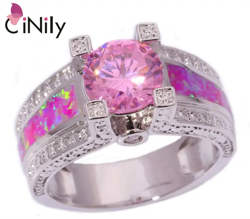 

2015 ! New Arrived ! Wholesale & Retail For Women Jewelry Pink Fire Opal Pink Topaz Cubic Zirconia Silver Ring Size 7 8 9 OJ6132