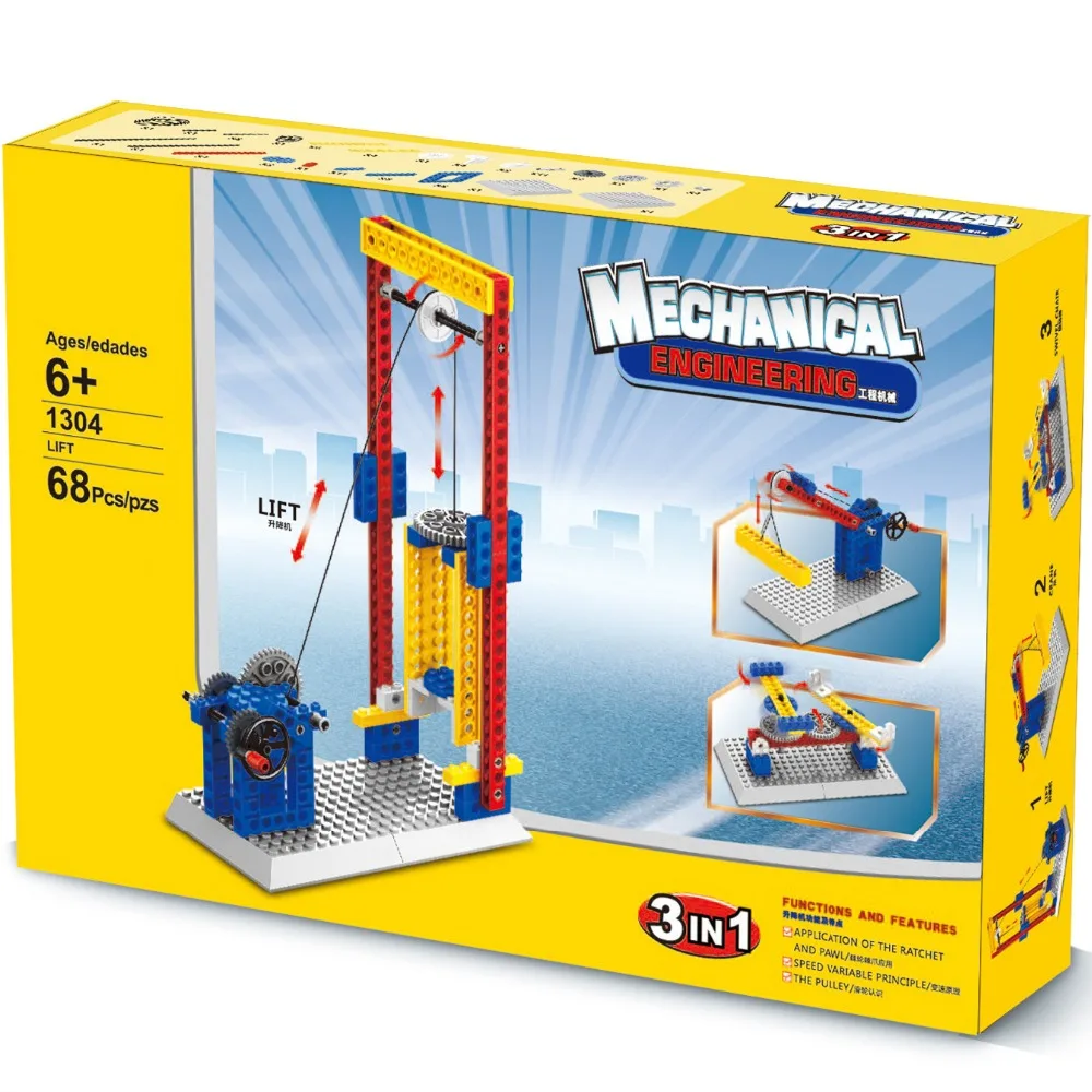 

Engineering Series Elevator Lifts Building Blocks Mechanical Model Kids Toys Wange 1304 DIY Model Collection Gift